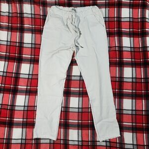 Angela Mara White Trousers with Relaxed Fit and Elastic Waistband Size Medium